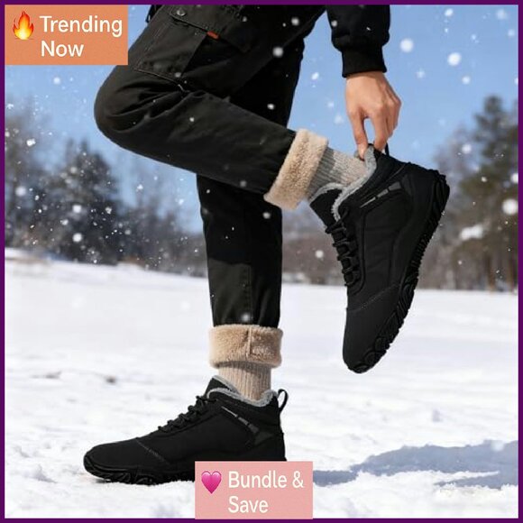 Fur Lined Water Repellent Winter Snow Boots Wide Toe Box Minimalist Hiking - Picture 4 of 8